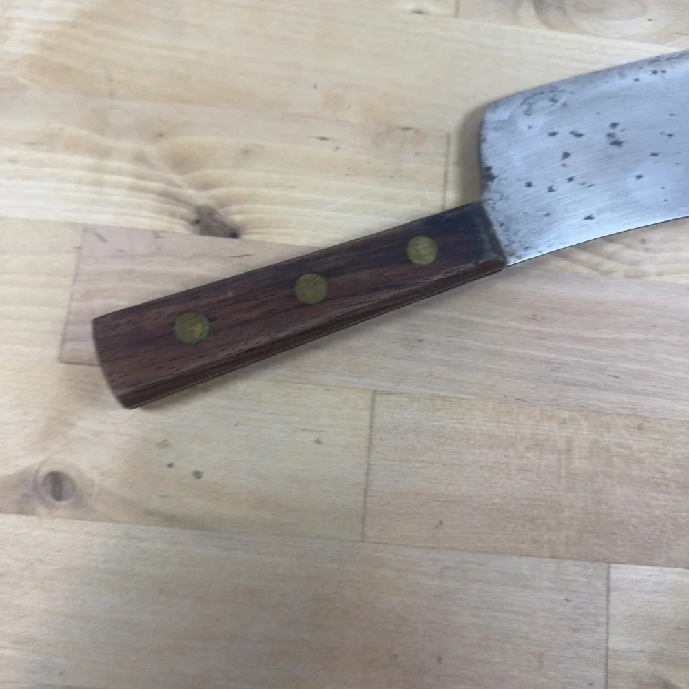Vintage Robinson Carbon Steel Cleaver 7 inch Meat Butcher Knife Wood Handle USA